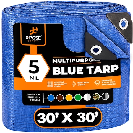 Better Blue Poly Tarp 30' X 30' - Multipurpose Protective Cover - 5 Mil Thick Reinforced Edges
